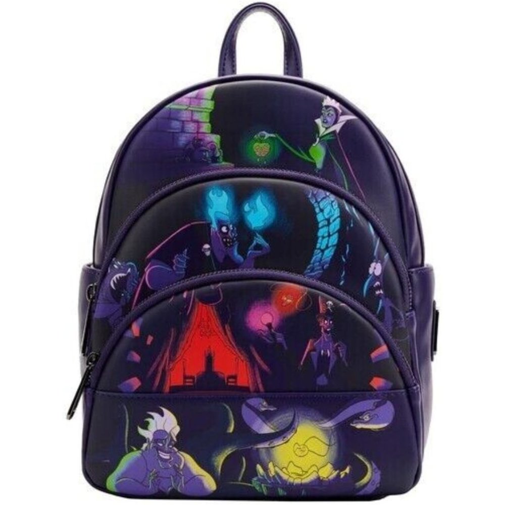 Loungefly Disney Villains Triple Pocket GLOW IN THE DARK Mini Backpack NWT